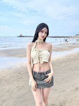 1011. Vintage punching leather mini sk