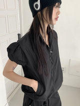 Kaco Nylon Puff Cropped Short-Sleeved Windbreaker Zip-Up