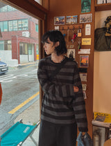 フォーシーズンシースルーストライプ長袖Tシャツ