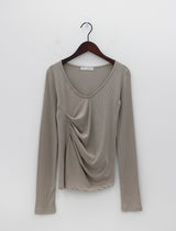 V-ネックシャーリングT-シャツ / V-neck shirring T-shirt (4color)