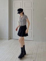 チェッカーボードクロップカラーTシャツ / Checkerboard Crop Collar T-shirt (3color)