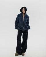 ケーブルハイネックジップアップカーディガン / Cable high neck zip-up cardigan (6color)