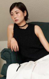 string knit scarf - black