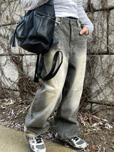 ビンテージダーティーウォッシュドデニムワイドパンツ / Vintage dirty washed denim wide pants