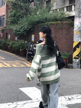 Off-shoulder Oversized Fit Stripe Knitwear
