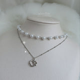 Pretzel Layered Pearl Choker Necklace - Silver ver. (Momoland Jooe Necklace)