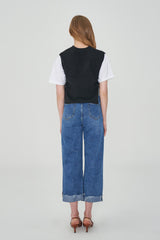 ストレートフィットロールアップエンブロイダリーデニムパンツ / STRAIGHT FIT ROLL UP EMBROIDERY DENIM PANTS [6863]