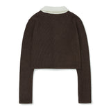 Haley Collar Knit Cardigan [BROWN] (6638359085174)