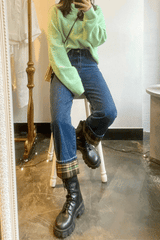 ワイドフィットロールアップチェックデニムパンツ/WIDE FIT ROLL-UP CHECK DENIM PANTS [6882]