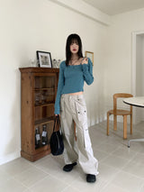 ケーズY2Kグレーポケットカーゴコットンパンツ/Keds Y2K Gray Pocket Cargo Cotton Pants