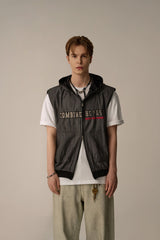 LETTERING DENIM HOODED VEST(BLACK)
