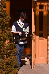 ライトグリーンCパッチvネックニットベストユニセックス / Light Green C Patch V-neck Navy Knitwear Vest