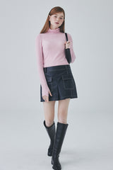 ビーガンレザースティッチミニスカート / Vegan Leather Stitch Mini Skirt [Black]
