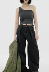 リブワンショルダースリーブレス / Ribbed One Shoulder Sleeveless (4color)