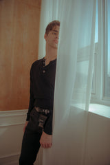 フロントサイドスリットニットシャツ / Front_Side Slit Knit Shirt (4445023895670)
