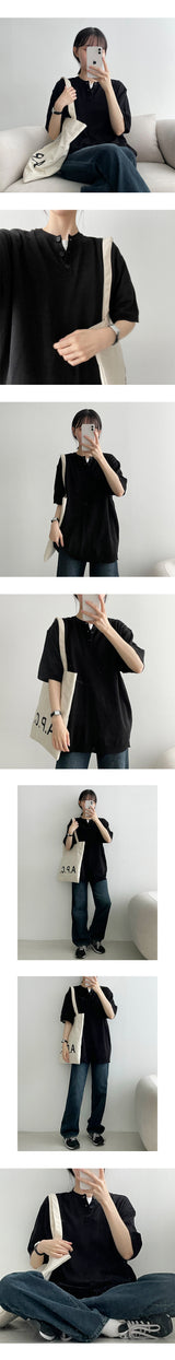 オーサムヘンリーネックショートスリーブニットウェア/. Awesome Henry neck Short-sleeved Knitwear