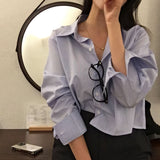 [BELLIDE MADE] Ed loose fit stripe cropped shirt