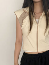 スポーツセミクロップベストジップアップ/Slon  Sporty Color Semi-Crop Short-Sleeved Vest Zip-Up