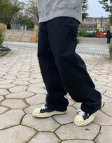 デニムダブルニーワイドパンツ