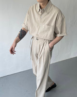 リネンベルトワイドスラックス / ECT linen belt wide slacks (4 colors)