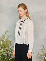 フリルシャーリングリボンブラウス / Frill Shirring Ribbon Blouse