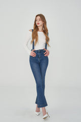 セミブーツカットハイスパンデックスサスペンダーデニムパンツ/SEMI BOOTSCUT HIGH SPANDEX SUSPENDER DENIM PANTS [6677]