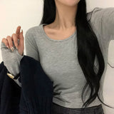 [BELLIDE MADE] Single warmer round long-sleeved cropped T-shirt