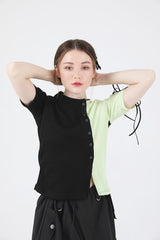スリットリボンハーフスリーブTシャツ / Slit Ribbon Half-Sleeve T-shirt Green