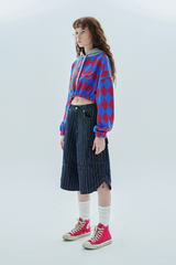 ビッグアーガイルクロップフード / big logo argyle crop hood_pink&blue