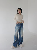 ローライズパッチデニムズボン/low-rise patch denim trousers