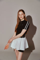 Lace Tape Half Zip-Up Black