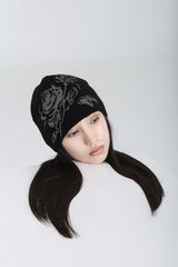 ROSE JACQUARD BEANIE #BLACK
