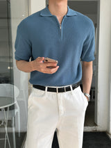 LMNカラーリングハーフジップアップハッチ半袖ニット/LMN Cooling Half Zip-Up Hachi Short-Sleeved Knitwear (9 colors)