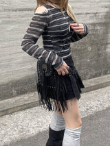 エスニックショルダースリットストライプTシャツ / Ethnic Shoulder Slit Stripe Tee