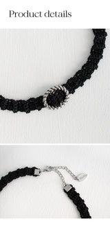 ビンテージオーバルループオンブラックニットチョーカー/Vintage oval rope on black knit choker necklace
