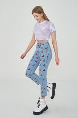 ストレートフィットチェリー刺繍デニムパンツ/ STRAIGHT FIT CHERRY EMBROIDERY DENIM PANTS [6851]