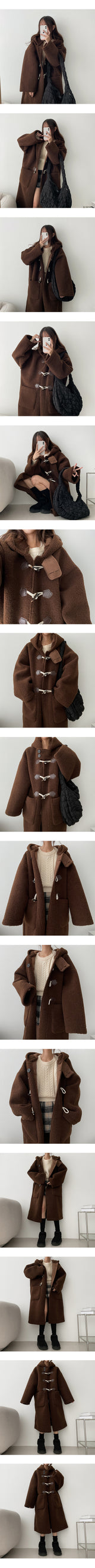 Mying Soft Wool Hooded Tteokbokki Long Coat
