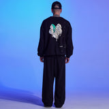 HEART PRINTING PAINTING SWEAT SHIRT-BLACK