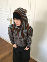 ナキタストライプフードニット