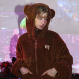 パンクベアフリースジャケット / 0 1 punk bear fleece jacket - BROWN