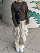 バイオウォッシングコットンワイドクリームカーゴパンツ / Bio-washing Cotton Wide Cream Cargo Pants