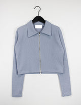 オルモストリブカラークロップジップアップ/Ulmost Rib Collar Crop Zip Up (4color)