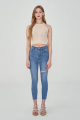 ハイスパンデックスデストロイドスキニージーンズ/HIGH SPANDEX DESTROYED LIGHT BLUE SKINNY JEAN [6060]