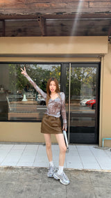 プリントVツイスト長袖Tシャツ