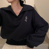 [New spring product 10%][BELLIDE MADE]襟付きクロップド刺繍スウェットシャツ