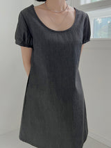 ディープUネックデニムドレス/Deep U Neck Denim Dress (2color)