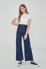 ワイドフィットハートシェープ刺繡ジーンズ/WIDE FIT HEART SHAPE EMBROIDERY JEAN [6887]