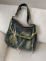Tota Y2K Fringe Washed Denim Cross Bag