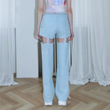 1 1 デニムカットアウトパンツ / 1 1 denim cut out pants - LIGHT BLUE