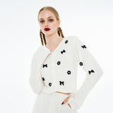 Round Neck Ribbon Cardigan [White]